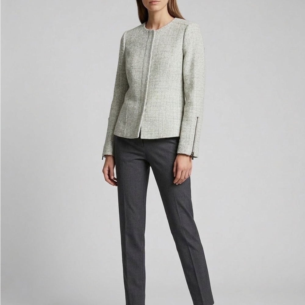 Theory Cream Tweed Collarless Jacket